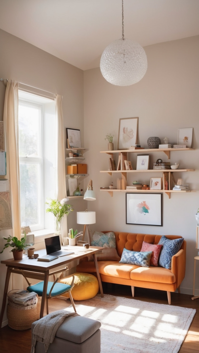 cozy home office design, cozy home office ideas, home office couch, home office decor, home office setup