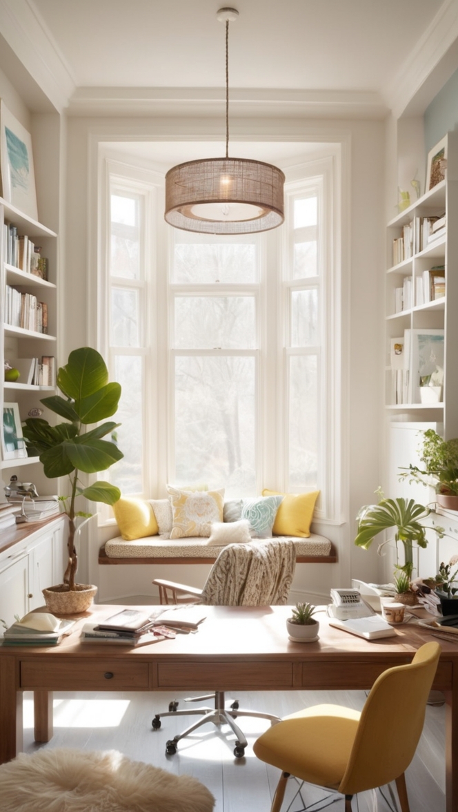 light, cozy, home office, minimalist, workspace