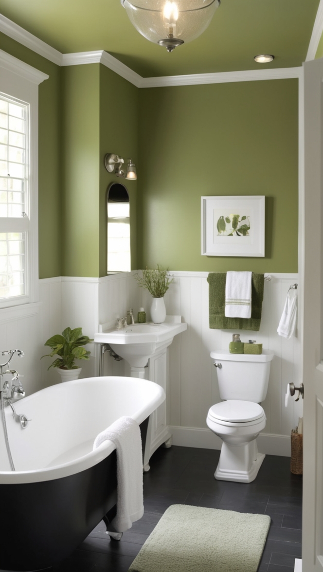 black and green tile, bathroom design, green bathroom accessories, black vanity, modern bathroom design