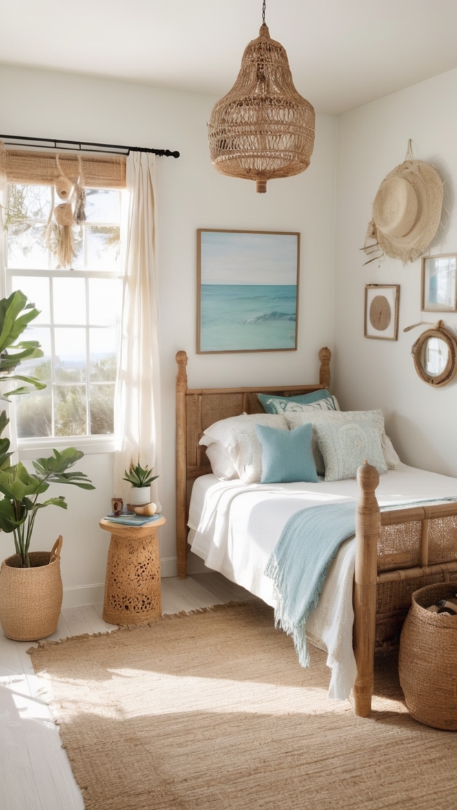 boho bedroom decor, coastal chic bedroom, modern bohemian bedroom, beachy bedroom ideas, coastal inspired bedroom