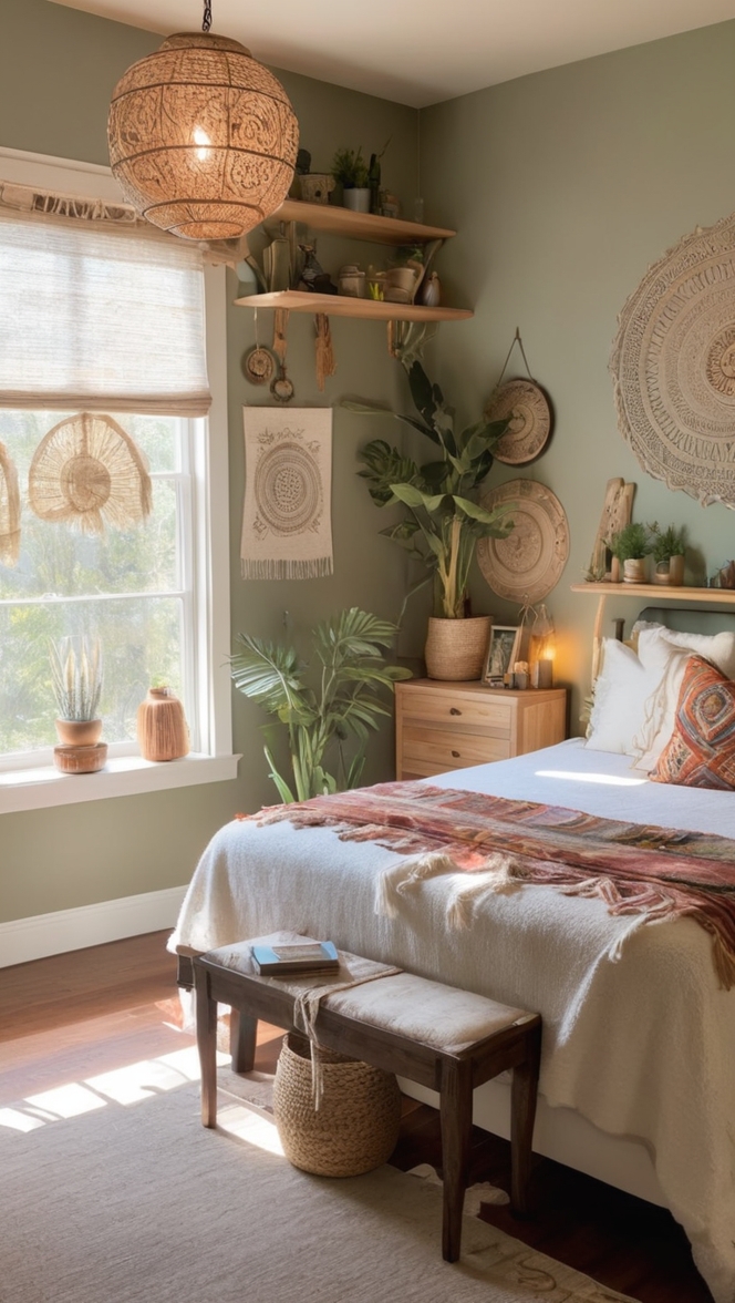 witchcraft decor, mystical bedroom, bohemian witch, dark boho bedroom, magical home sanctuary