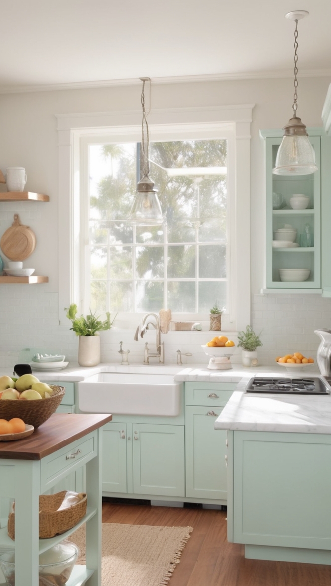 coastal farmhouse decor, coastal kitchen design, farmhouse style kitchen, beach house kitchen, rustic coastal kitchen