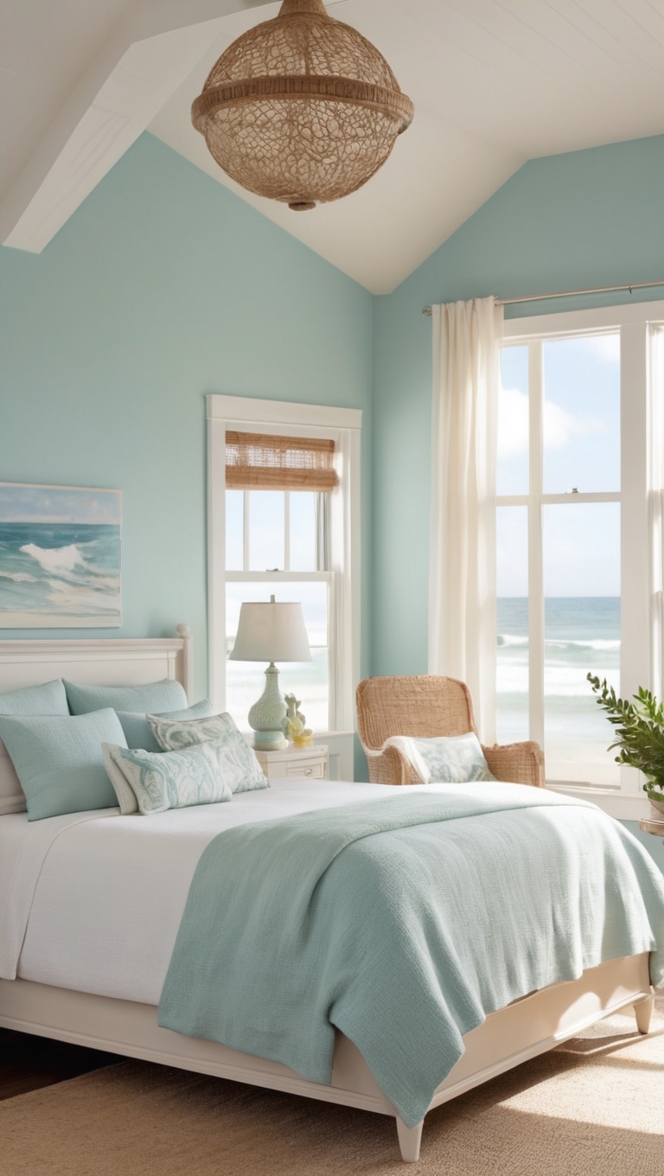 coastal bedroom decor, coastal bedding, beach house bedroom, nautical bedroom, ocean themed bedroom