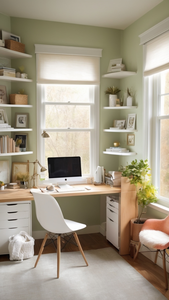 cozy office decor, home office setup, stylish office furniture, work-friendly space, elegant office design