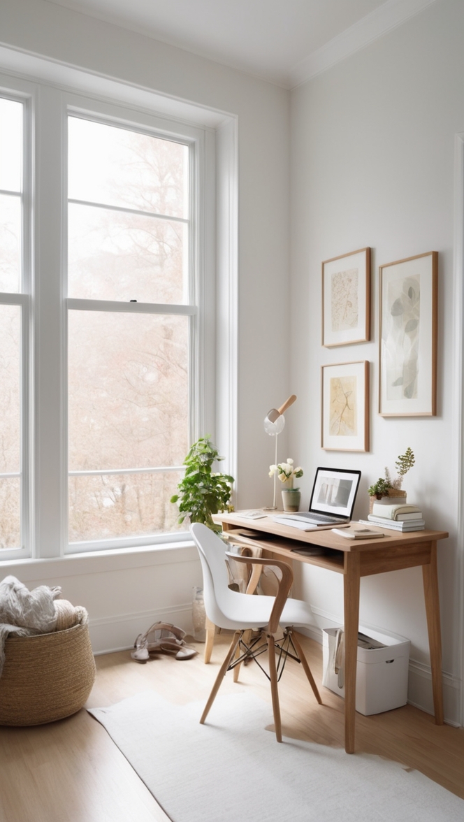 cozy home office design, minimalist workspace ideas, modern minimalist office decor, simple home office setup, cozy minimalist work space