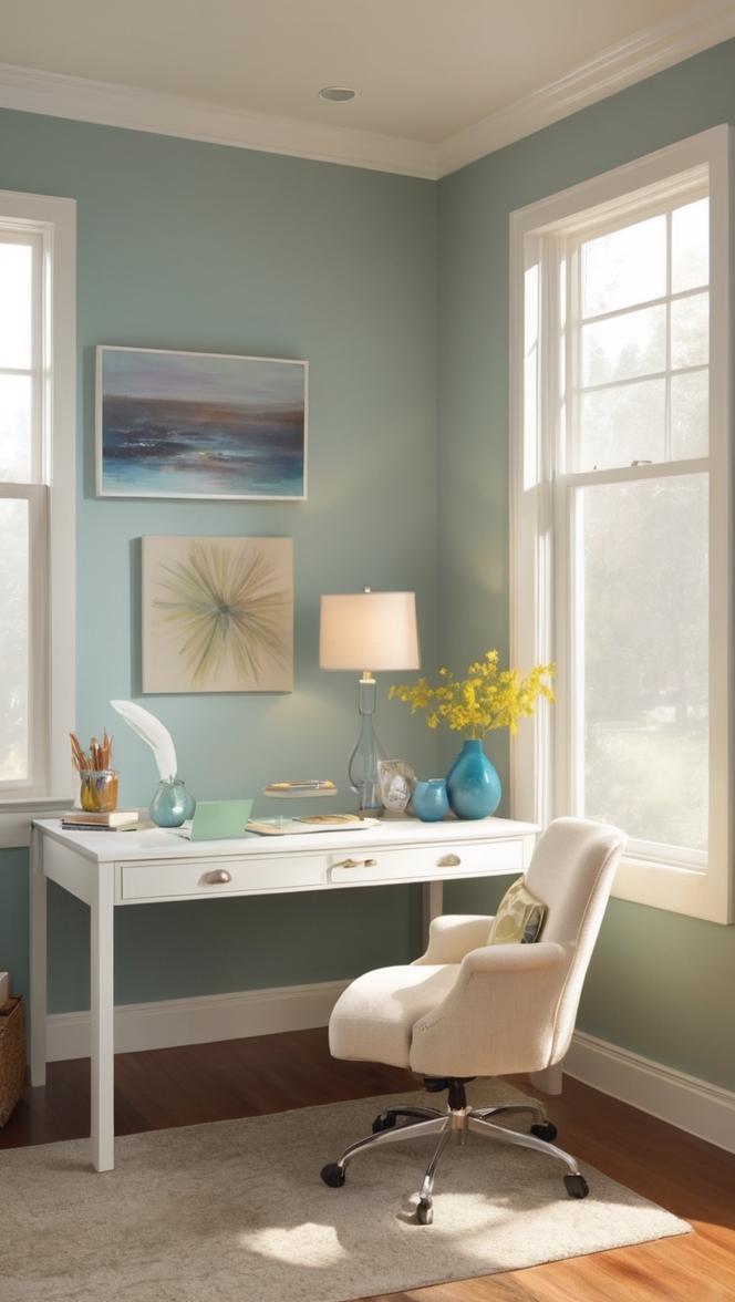 home office, comfortable workspace, work from home office, small desk setup, cozy office design