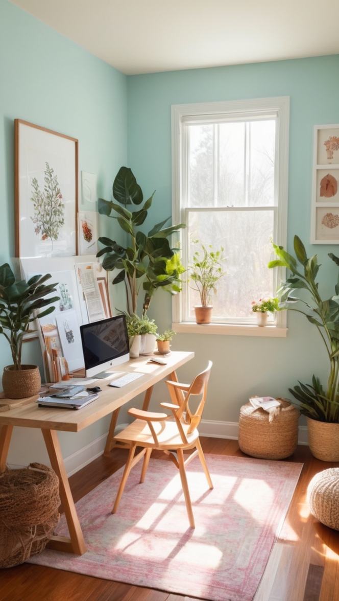 cozy home office design, work from home setup, comfortable home office space, home office decor ideas, stylish work from home, stylish home office design