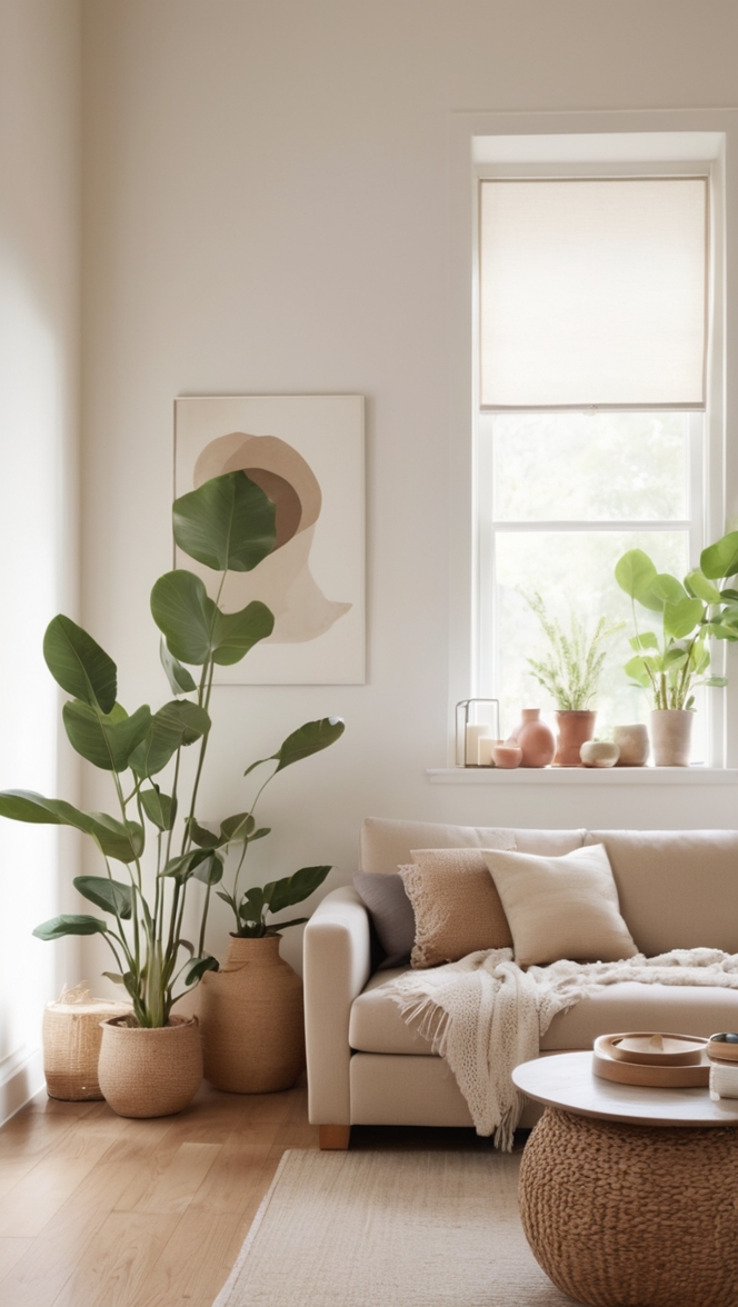 organic home decor, sustainable living room design, modern eco-friendly furniture, natural material furnishings, earth-tone interior design