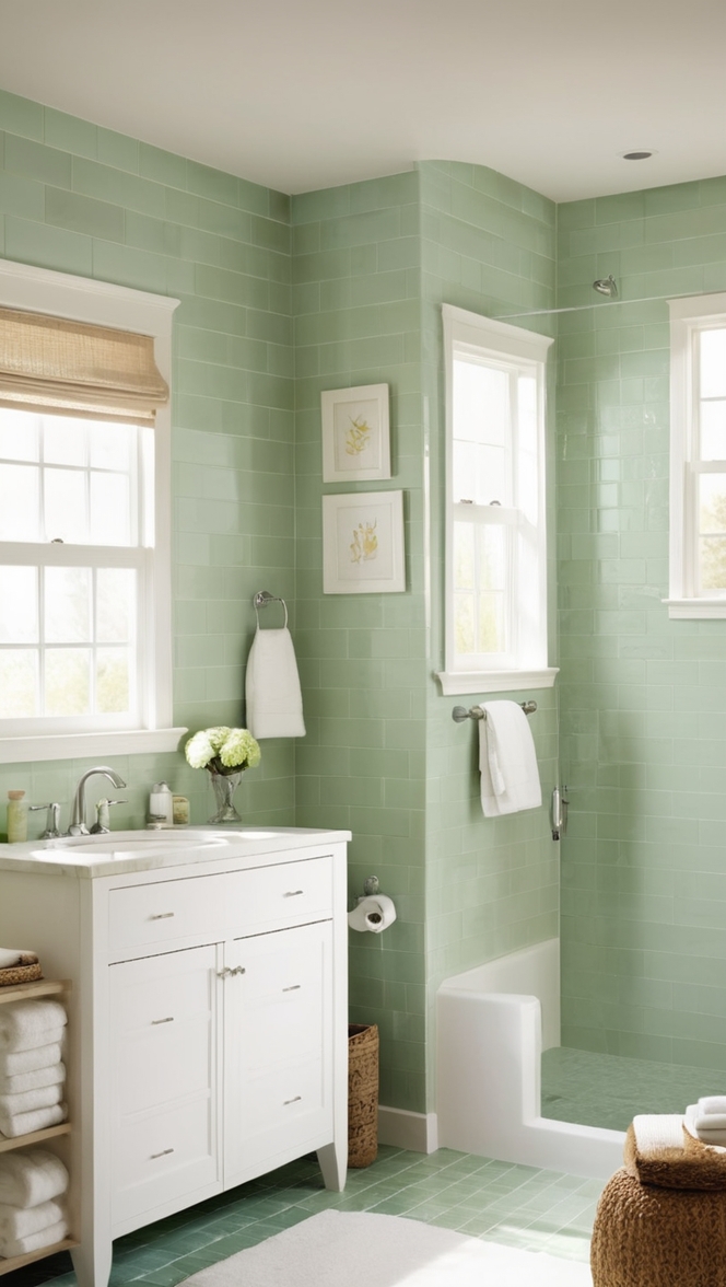 green bathroom tiles, bathroom tiles design, best bathroom tiles, shower tiles, bathroom flooring