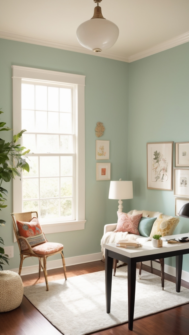 comfortable home office decor, warm home office design, inviting office space, cozy workspace ideas, relaxing work environment