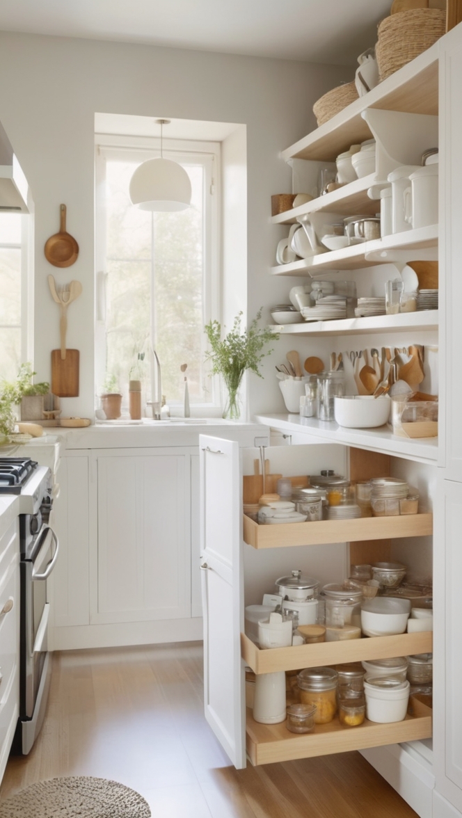 Kitchen cabinet organizers, Kitchen storage solutions, Kitchen pantry organization, Cabinet organization ideas, Declutter kitchen cabinets