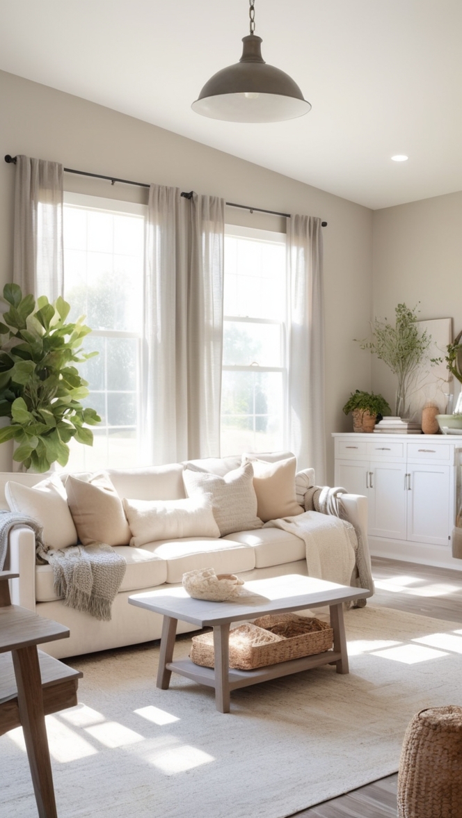 Minimalist living room decor, Farmhouse style decor, Modern farmhouse living room, Rustic farmhouse design, Simplistic farmhouse interior