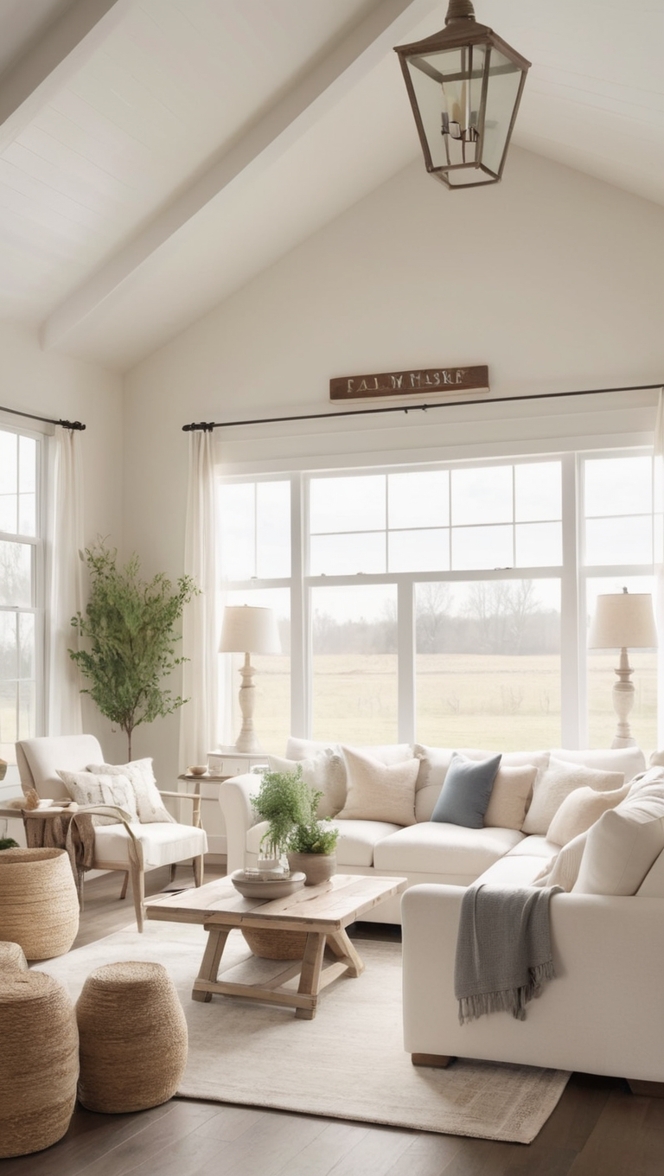 Minimalist living room decor, Farmhouse style decor, Modern farmhouse living room, Rustic farmhouse design, Simplistic farmhouse interior