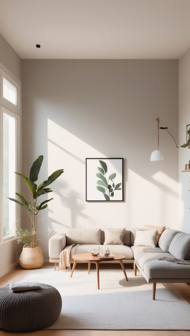 minimalist living room design, japandi decor, Scandinavian interior, modern minimalism, cozy minimalist design