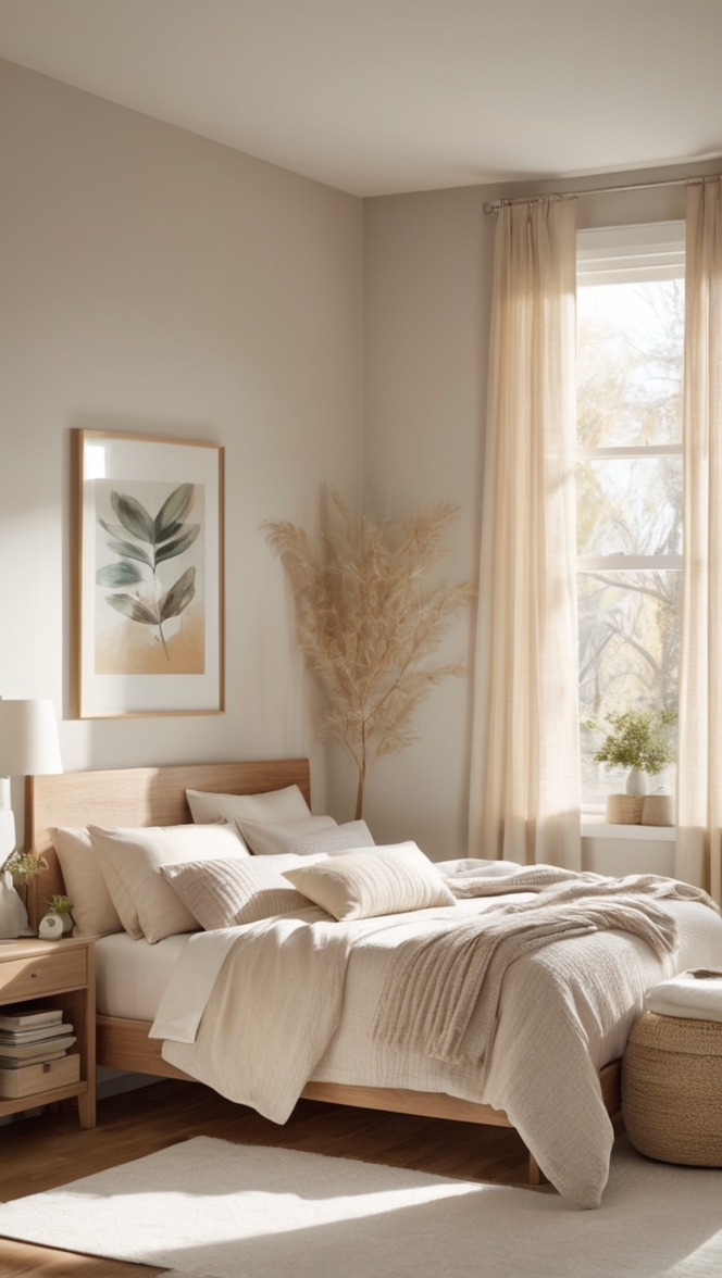 modern bedroom decor, cozy bedroom ideas, neutral bedroom design, minimalist bedroom inspiration, stylish bedroom furniture