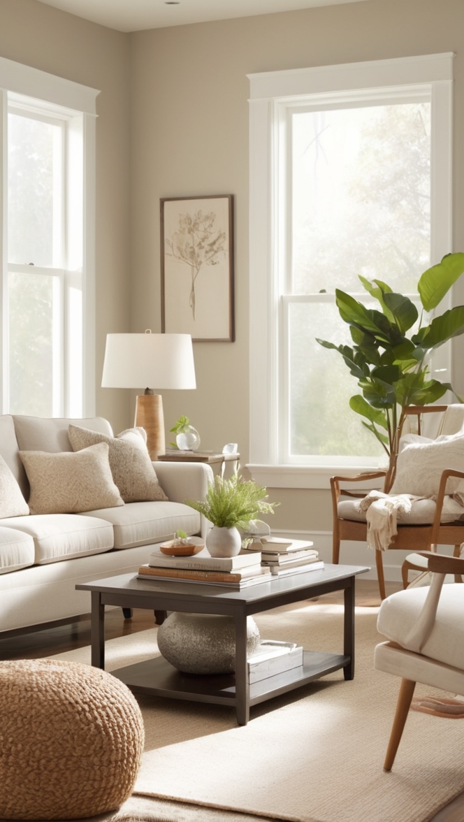 neutral living room decor, minimalist interior design, contemporary home decor, modern living room design, Scandi-inspired home decor