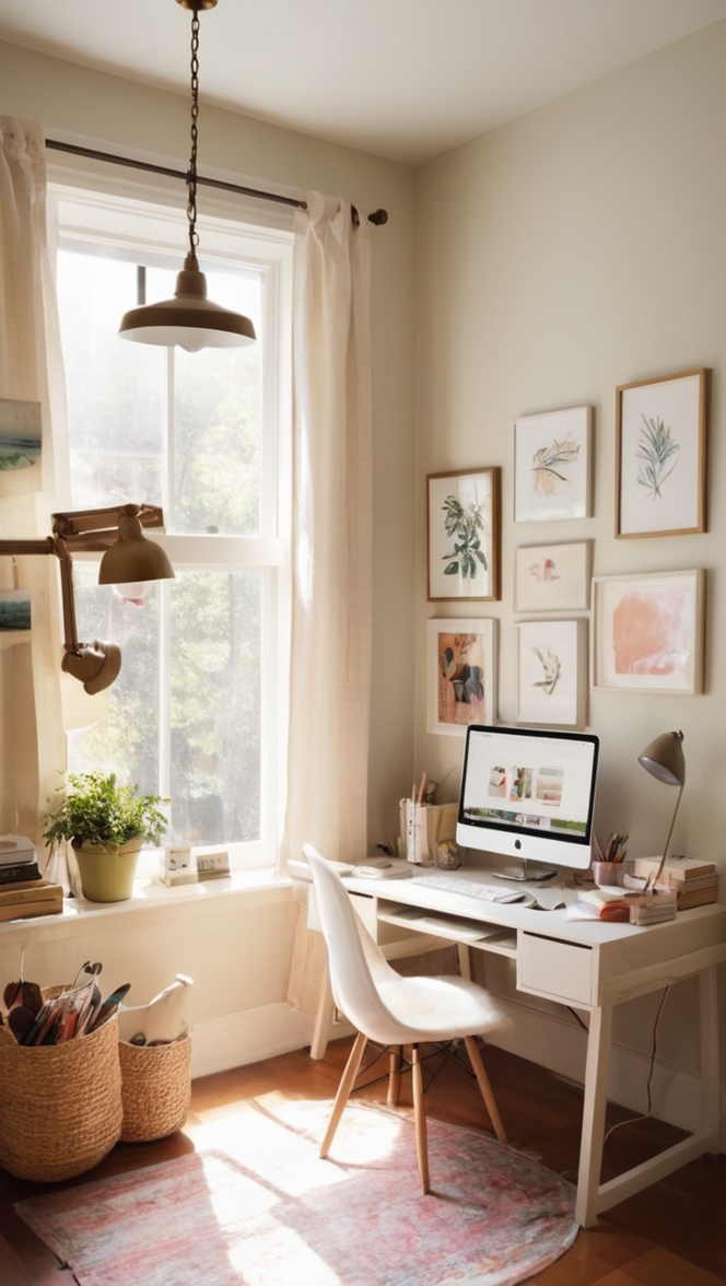 small home office ideas, home office design, cozy office decor, modern office space, small office organization