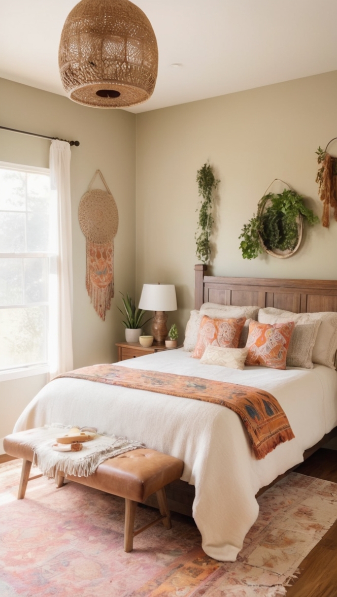 warm boho décor, bohemian bedroom ideas, cozy boho style, modern boho designs, chic eclectic furnishings