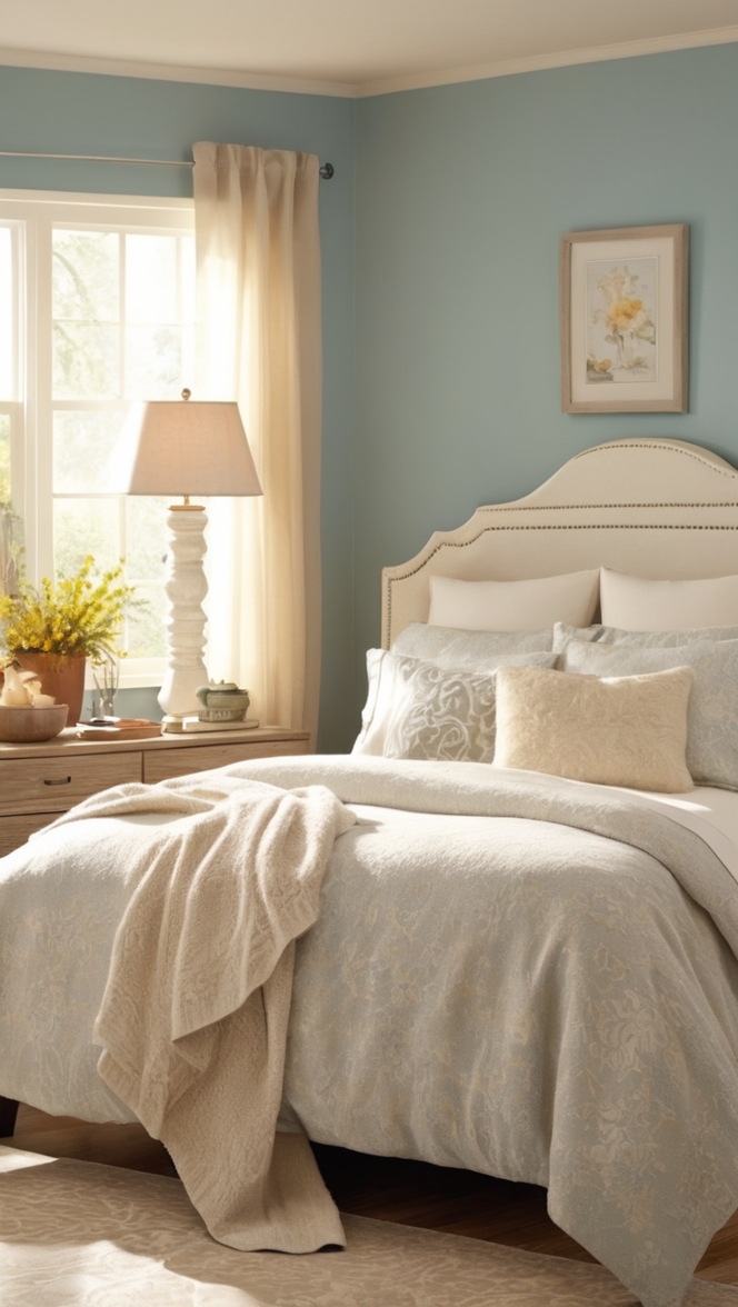 warm bedroom decor, cozy bedroom ideas, comfortable bedding sets, soft throw pillows, inviting ambience