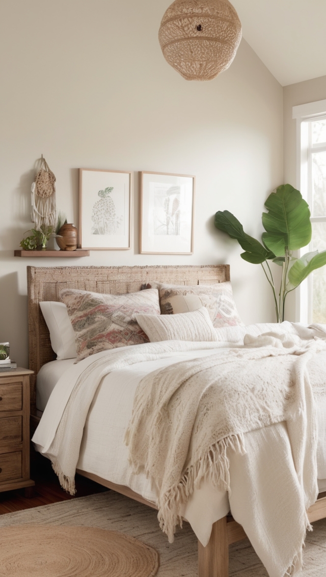 white boho bedroom decor, bohemian bedding, boho chic furniture, boho bedroom accessories, bohemian inspired home decor