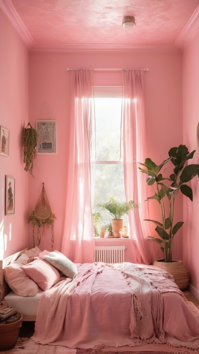 boho chic decor, pink boho bedding, feminine bedroom decor, bohemian pink comforter, romantic boho bedding