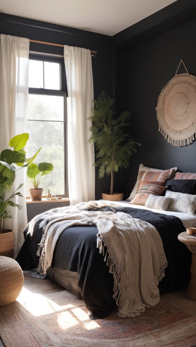 boho comforter set, modern boho decor, boho style bed, boho bedroom accessories, boho bedroom curtains