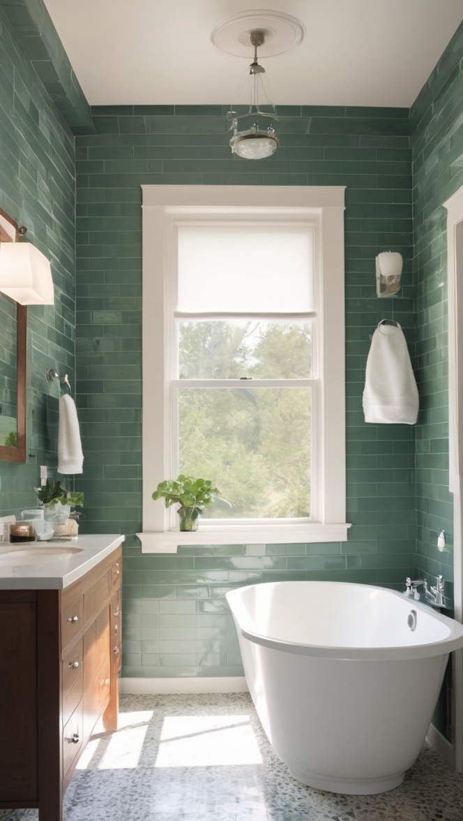 dark green tile, bathroom renovation, modern bathroom design, tile installation, luxury bathroom design