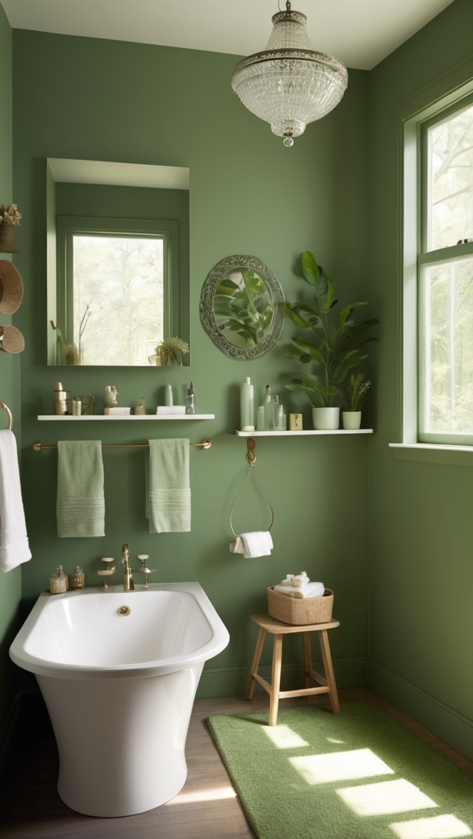 green bathroom tiles, forest green decor, luxurious bathroom designs, modern bathroom renovation, eco-friendly bathroom products
