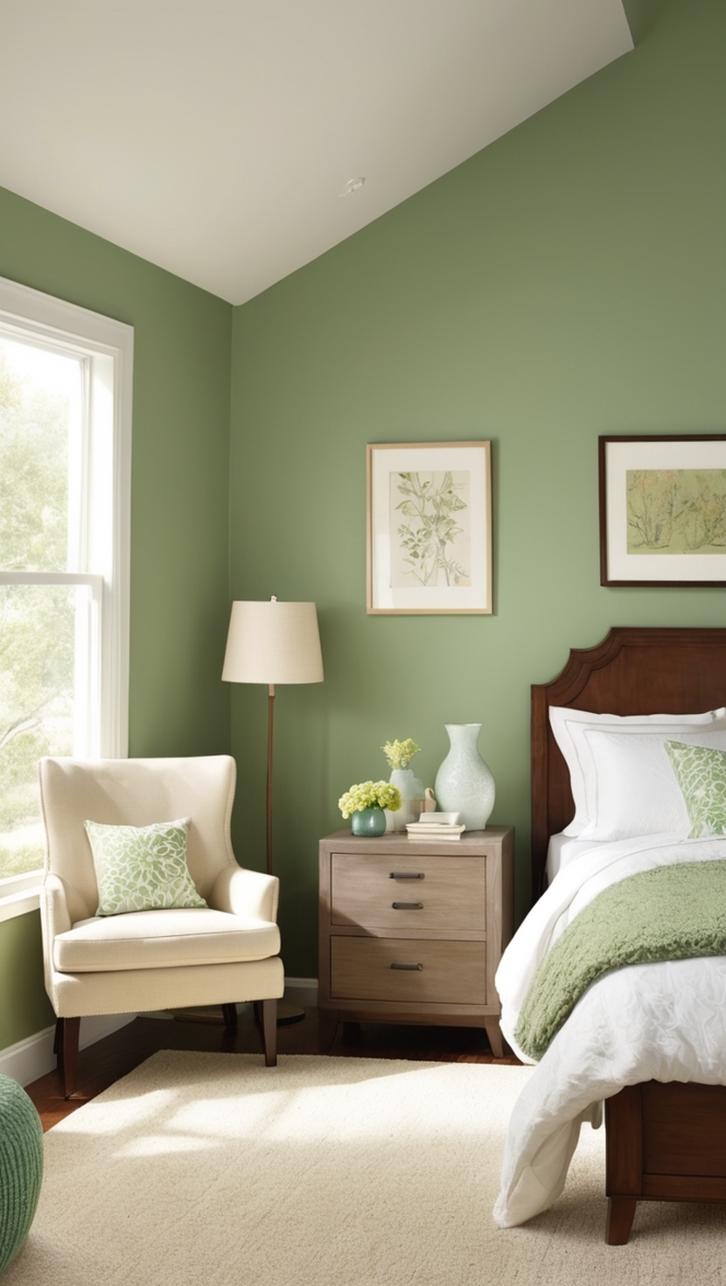 green bedroom decor, 
bedroom wall accents, 
green bedroom design ideas, 
accent wall colors, 
green wall paint