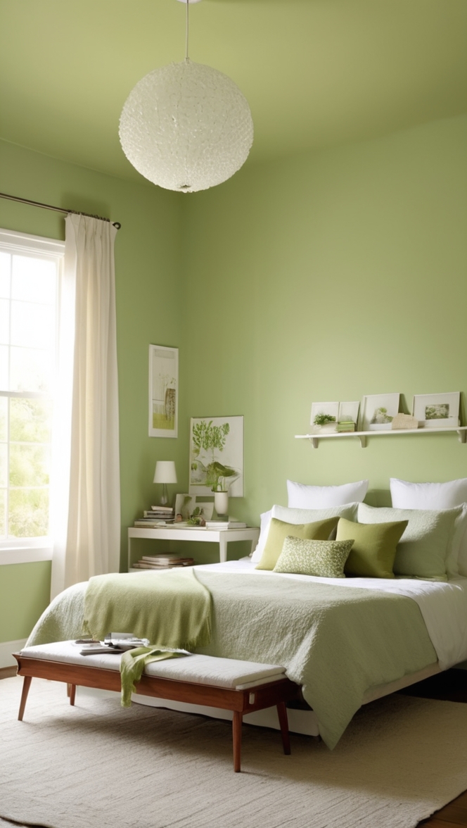 green bedroom decor, bedroom wall accents, green bedroom design ideas, accent wall colors, green wall paint