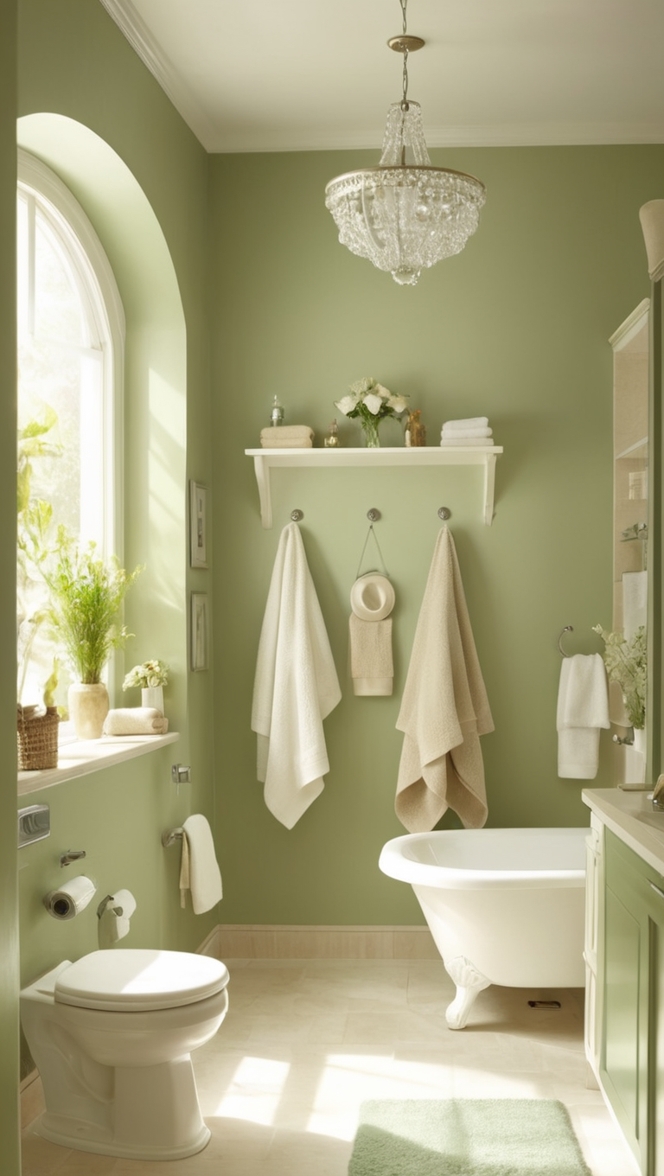 green bathroom decor, beige bathroom tiles, luxury bathroom ideas, modern bathroom design, elegant bathroom accessories