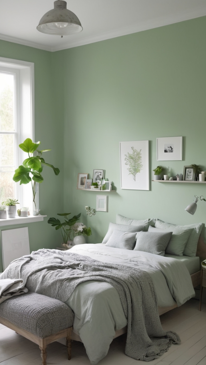Green bedroom decor, Grey and green bedroom ideas, Neutral green bedroom, Green and grey bedroom design, Modern grey and green bedroom
