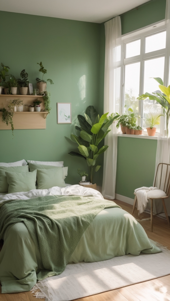 Green bedroom decor ideas, Modern green bedroom design, Bohemian green bedroom inspiration, Luxury green bedroom decor, Sustainable green bedroom furniture