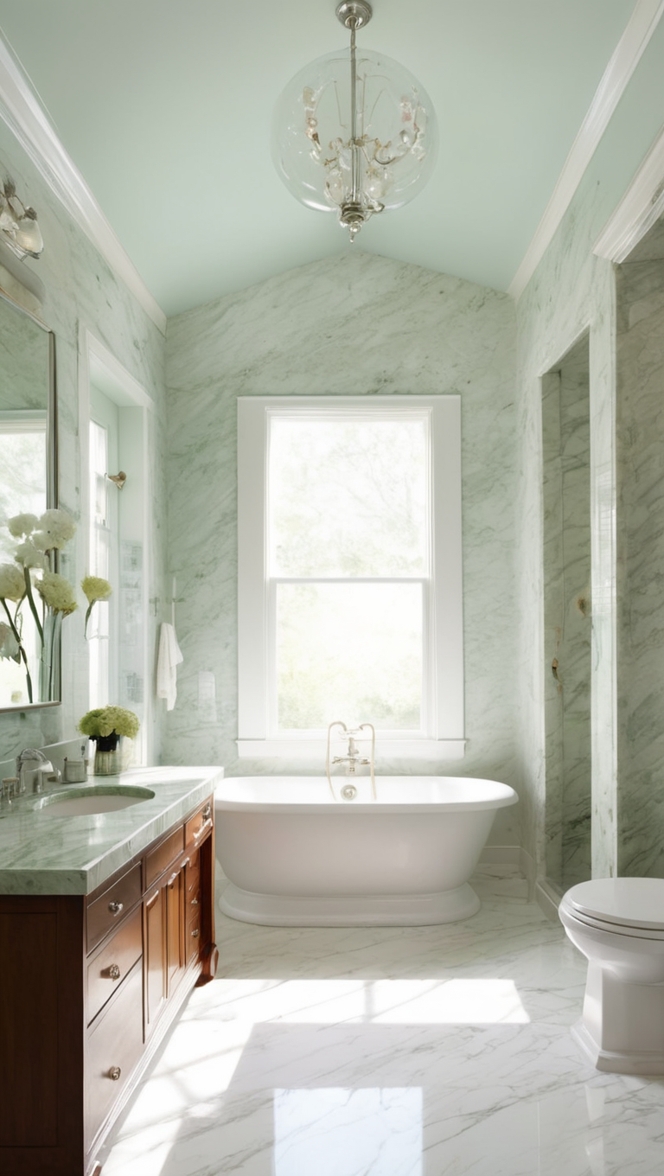 green marble tiles, natural stone bathroom, luxury marble vanity, elegant marble flooring, high-end bathroom design