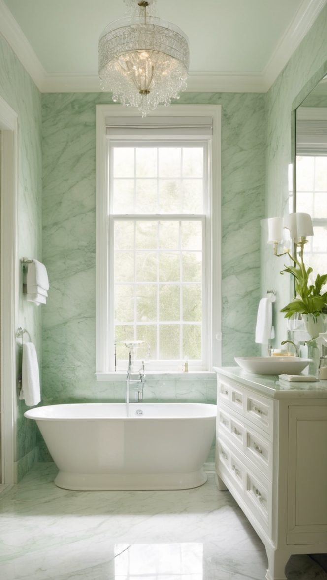 green marble tiles, natural stone bathroom, luxury marble vanity, elegant marble flooring, high-end bathroom design
