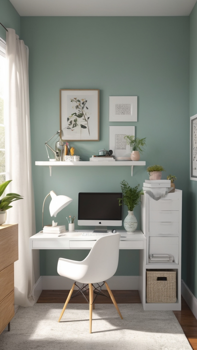 home office design, small home office, compact workspace, bedroom workspace, efficient work area
