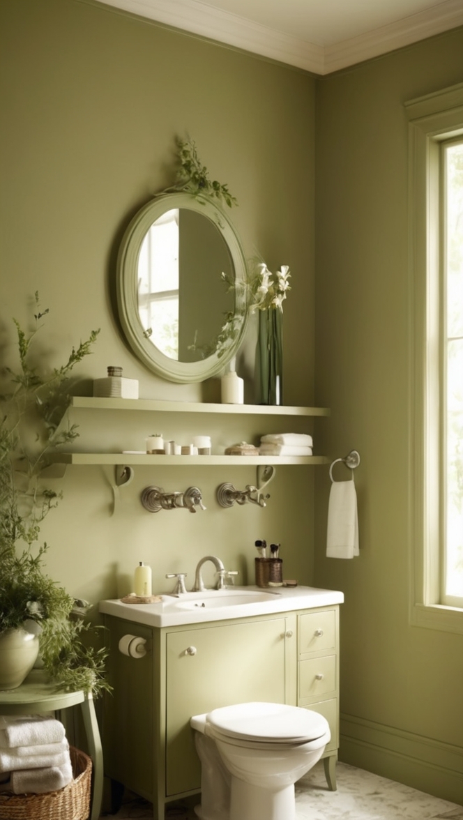 olive green paint, olive green tile, olive green decor, olive green accessories, olive green walls