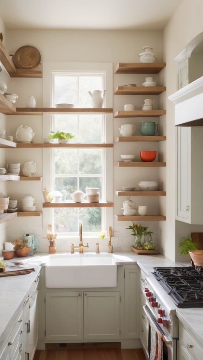 open shelving kitchen, modern kitchen shelves, kitchen shelving ideas, floating kitchen shelves, kitchen shelf design