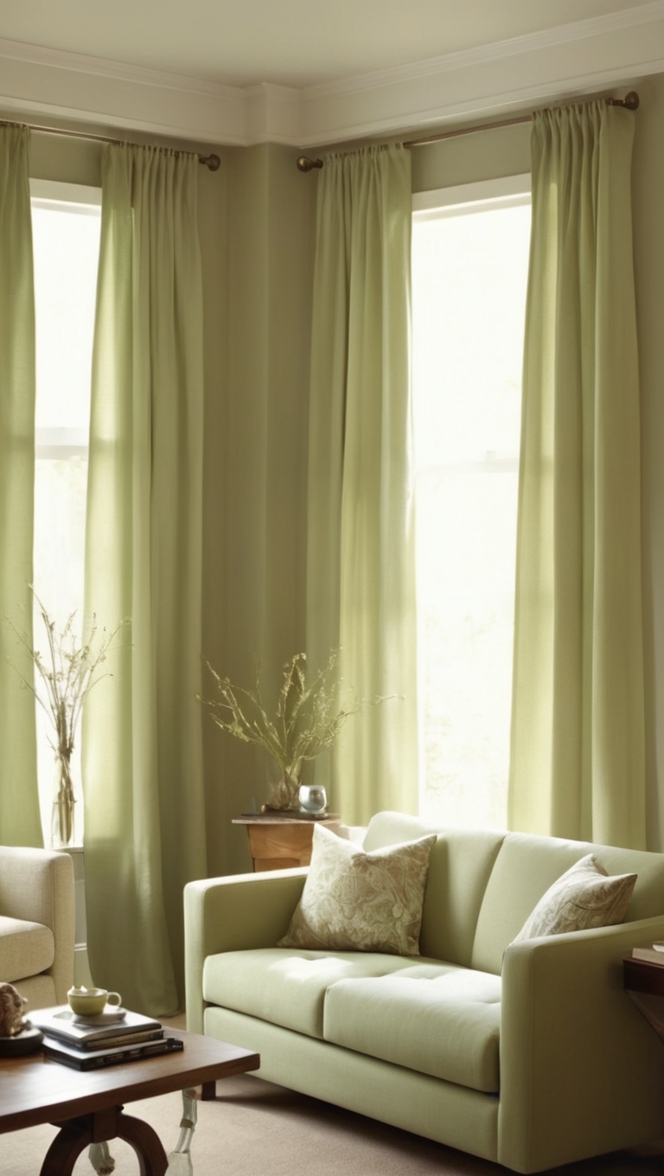sage green curtain panels, sage green drapery, luxurious green curtains, elegant sage window treatments, designer olive green curtains