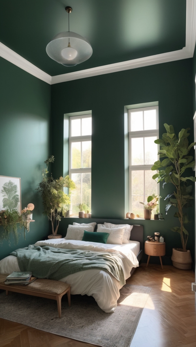 dark green room decor, green bedroom ideas, emerald green bedroom, green bedroom walls, modern green bedroom