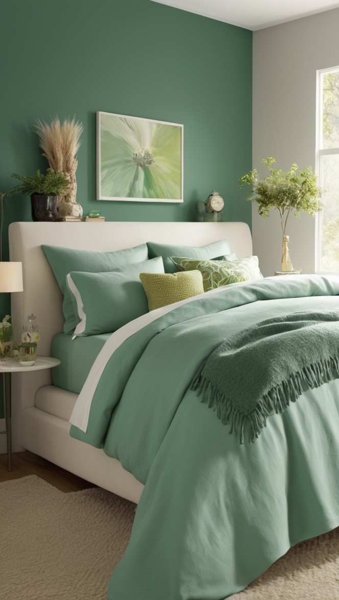 emerald green decor, emerald green room, emerald green paint, emerald green accessories, emerald green bedding