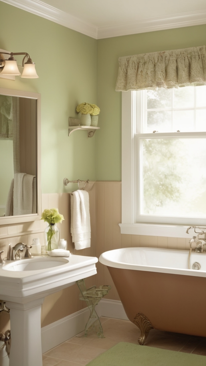 green bathroom decor, tan tile bathroom, bathroom renovation ideas, eco-friendly bathroom design, minimalist bathroom accessories