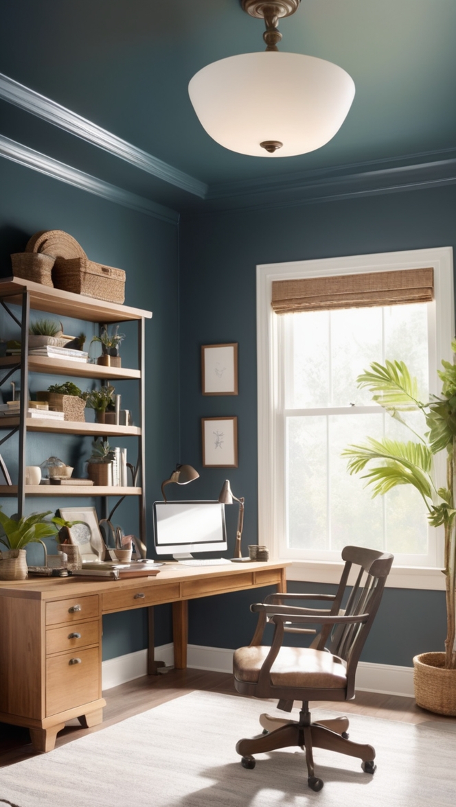 dark home office decor, stylish home office design, modern home office furniture, elegant home office setup, luxury home office accessories