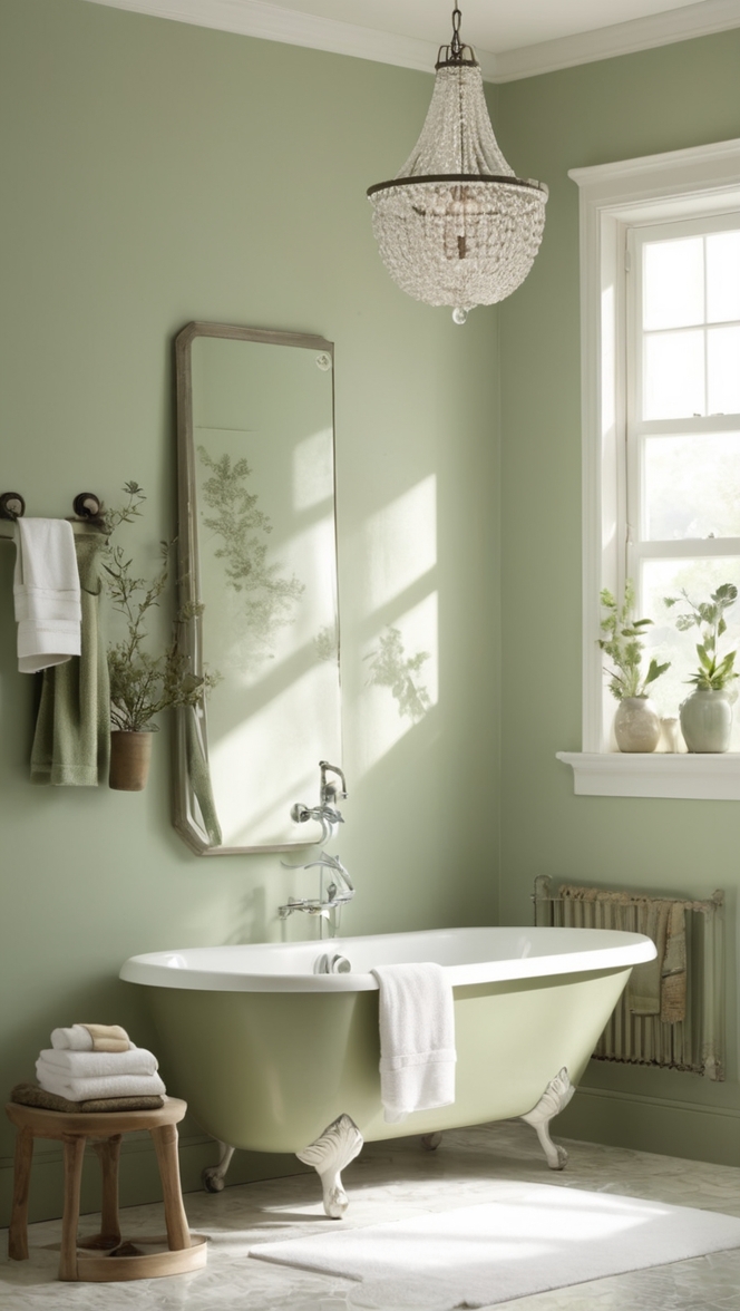 sage green tile, sage green walls, sage green vanity, sage green decor, sage green accessories
