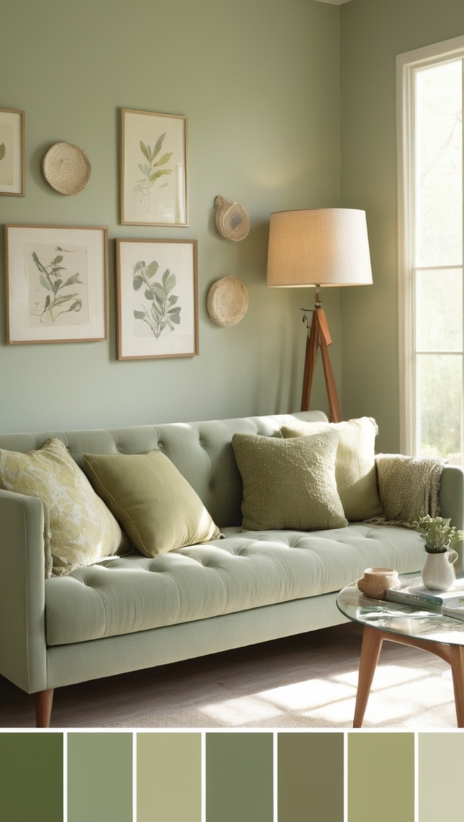 sage green sofa, sage green living room decor, sage green couch, sage green walls, sage green furniture