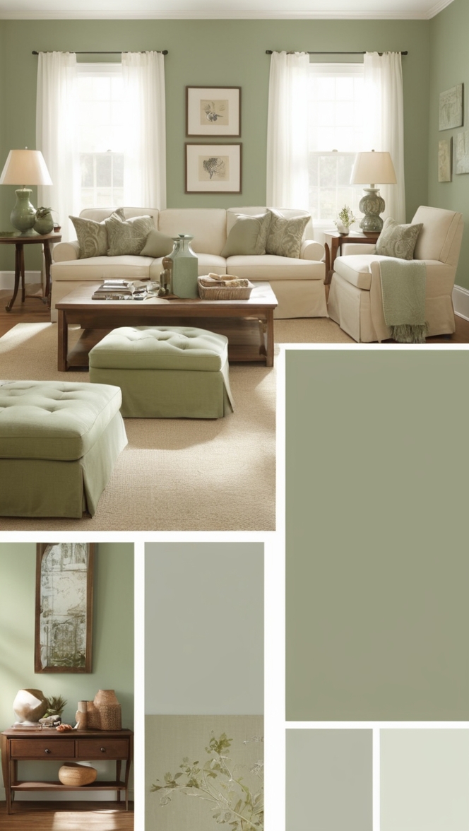 sage green sofa, sage green walls, sage green decor, sage green curtains, sage green furniture