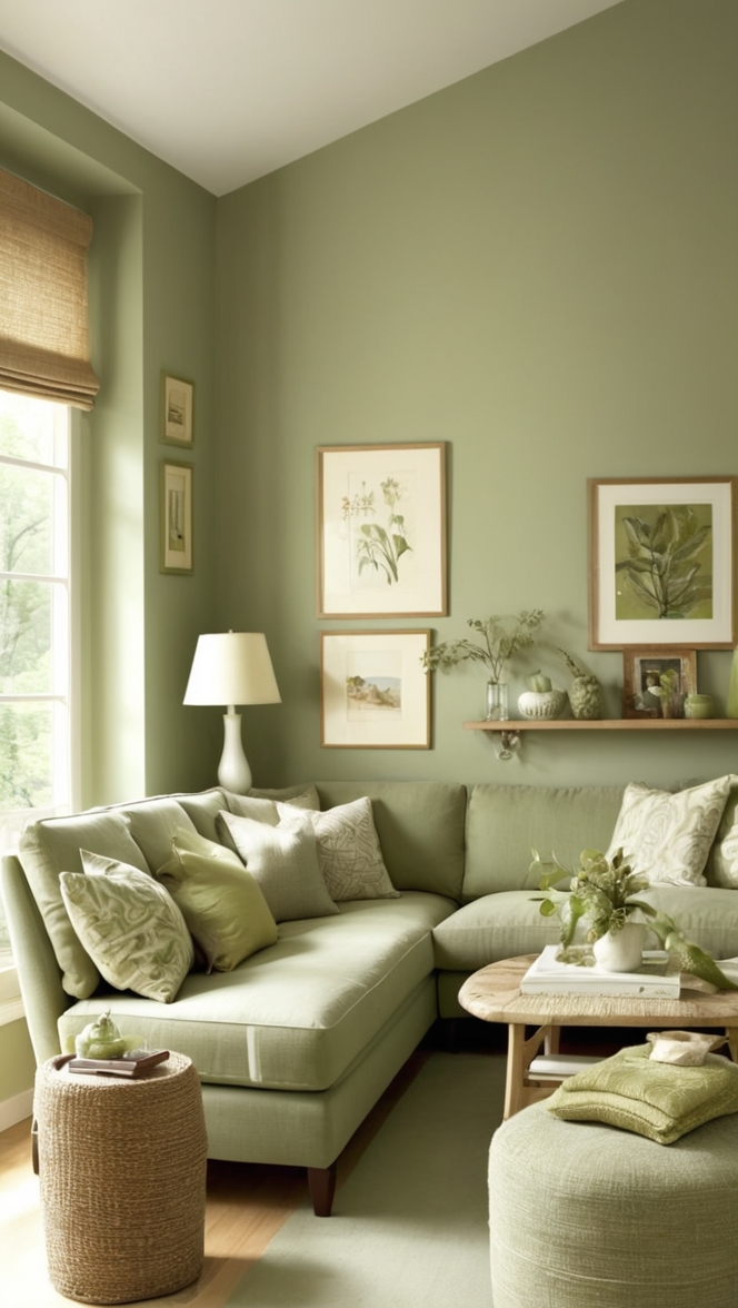 sage green sofa, sage green walls, sage green decor, sage green curtains, sage green furniture