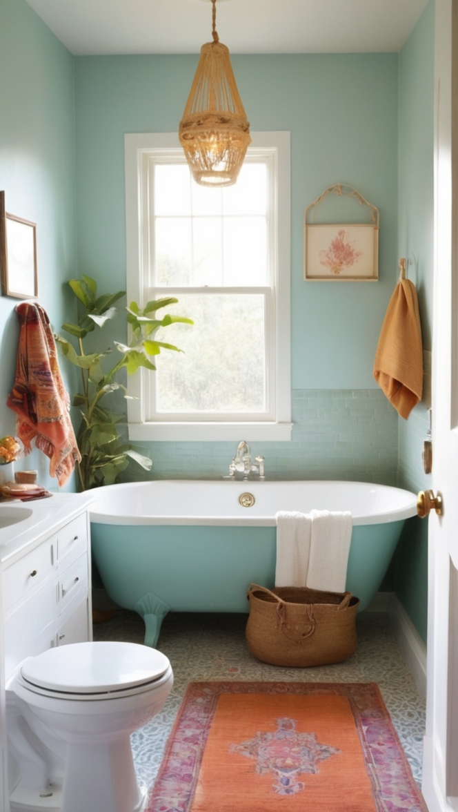 small bathroom renovation, boho style bathroom, small bathroom designs, boho bathroom decor, small bathroom makeovers