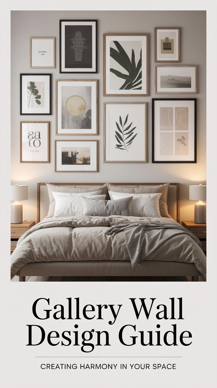 How can I create a gallery wall that complements my bedroom aesthetic?