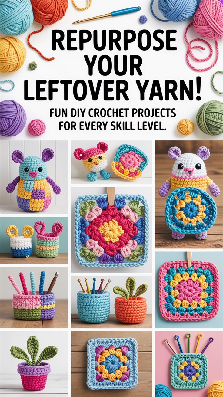 How can I repurpose leftover yarn into fun DIY crochet projects?